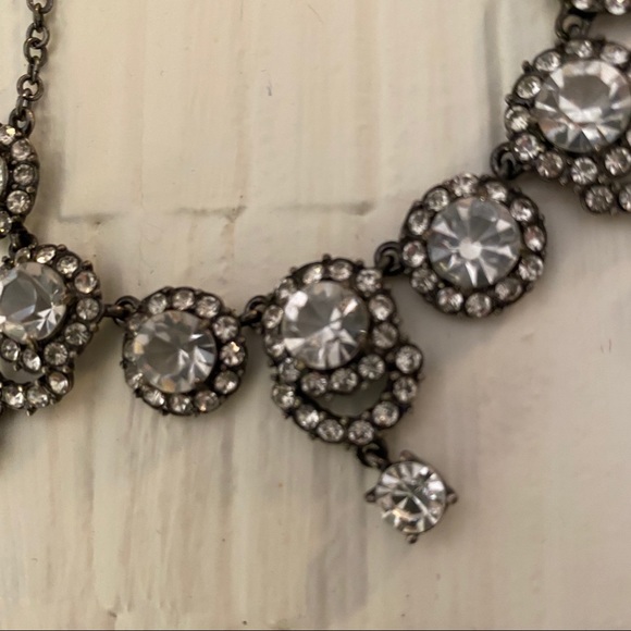 Round Gunmetal Vintage Art Nouveau Rhinestone Necklace Distressed Adjustable 20s - Picture 9 of 9